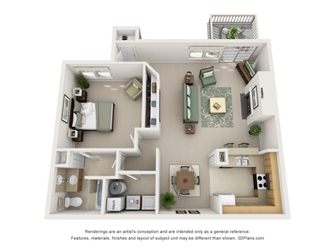Floor plan for 1 bed, 1 bath, 954 sqft
